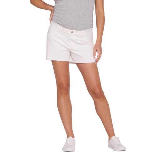 Motherhood Maternity Women's Under the Belly Cutoff Denim Pregnancy Shorts with Side Elastic Panel Insets - color: Bright White, size: Medium