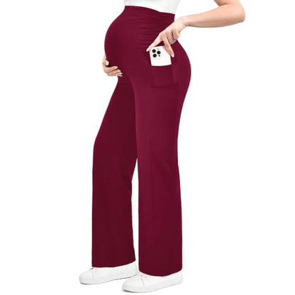 Ipletix Maternity Work Wide Leg Lounge Pants - color: Burgundy, size: Medium