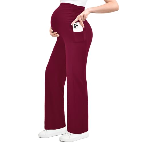 Ipletix Maternity Work Wide Leg Lounge Pants - color: Burgundy, size: X-Large