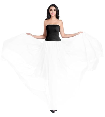 v28 Women Full/Ankle Length Elastic Pleated Retro Maxi Chiffon Long Skirt - color: White, size: Large
