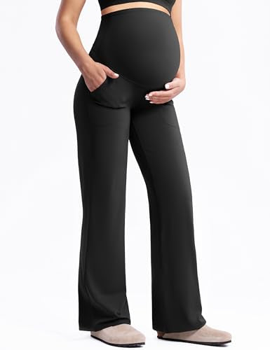 POSHDIVAH Creamluxe Maternity Wide Leg Pants Pregnancy Work Trousers - color: Black, size: Medium