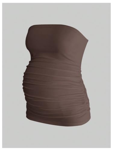 MakeMeChic Women's Maternity Tops 2 Pack Strapless Tube Tops Fall Outfits - color: Coffee Brown, size: Medium