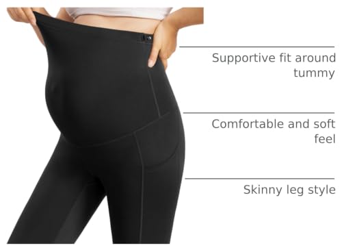 Enerful Maternity Leggings with Pockets Yoga Tights - color: Black+navy Blue, size: Small