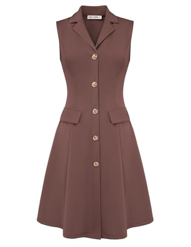 GRACE KARIN Women's Sleeveless Button Down Work Professional Dresses - color: Brown, size: Medium