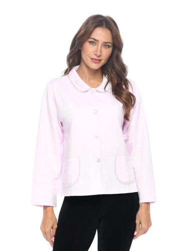 Casual Nights Women's Soft Bed Jacket, Button Front Long Sleeve Sleep Top with Pockets - color: Lilac Purple, size: Small