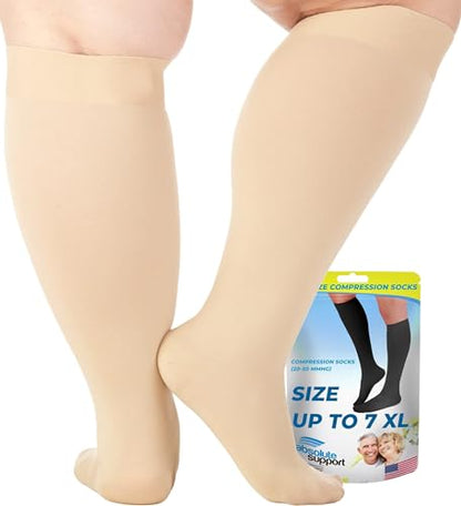 ABSOLUTE SUPPORT Men & Women Compression Socks, 20-30mmHg - color: Beige, size: 7X-Large