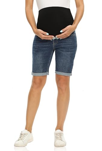 Foucome Women's Materntiy Bermuda Jean Shorts - color: 44# Dark Blue, size: Medium