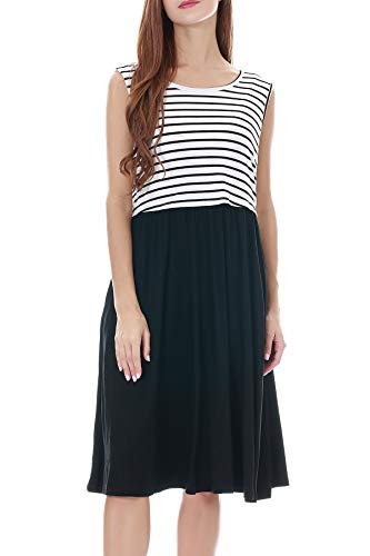 Smallshow Women's Sleeveless Nursing Dresses - color: White Stripe-black, size: Small