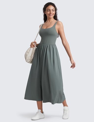 CRZ YOGA Square Neck Maxi Casual Dress - color: Grey Sage, size: X-Large