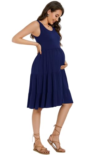 Smallshow Women's Sleeveless Ruffle Tank Maternity Dress - color: Navy, size: Large