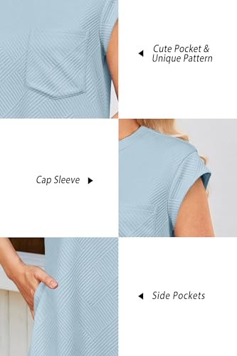 OUGES Women's Summer Casual Cap Sleeve Mini Maternity Dress with Pockets - color: Light Blue, size: X-Large