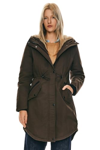 Orolay Women's Thicken Fleece Lined Parka Winter Coat Hooded Jacket with Pockets - color: Brown, size: Small