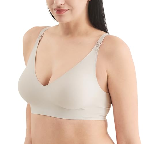 Mamaway Silky Seamless Nursing Maternity No Show Wireless Bra, Smooth, Cooling, Lightweight for Breastfeeding, Pregnancy - color: Silver, size: Large