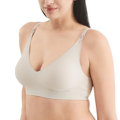 Mamaway Silky Seamless Nursing Maternity No Show Wireless Bra, Smooth, Cooling, Lightweight for Breastfeeding, Pregnancy - color: Silver, size: Large