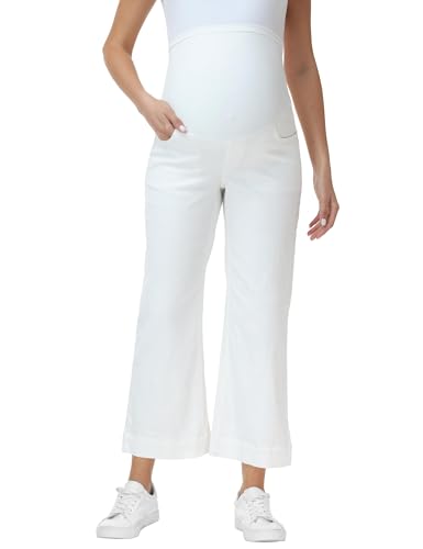 Foucome Women's Maternity Jeans Wide Leg Pregnancy Capris - color: White, size: Large
