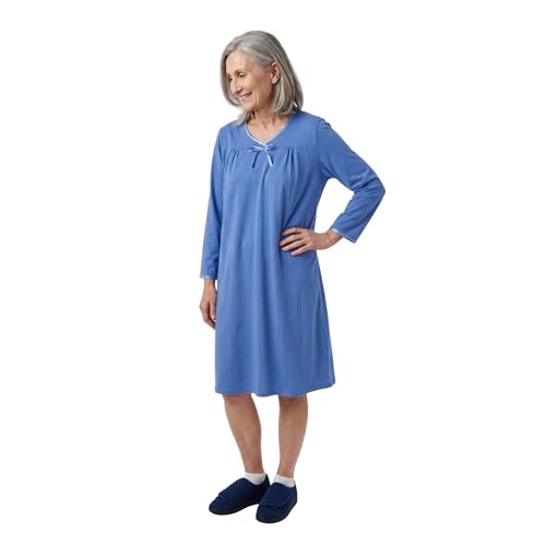 Silverts Women's Adaptive Open Back Nightgown, Assisted Dressing Sleepwear - color: Blue, size: Medium
