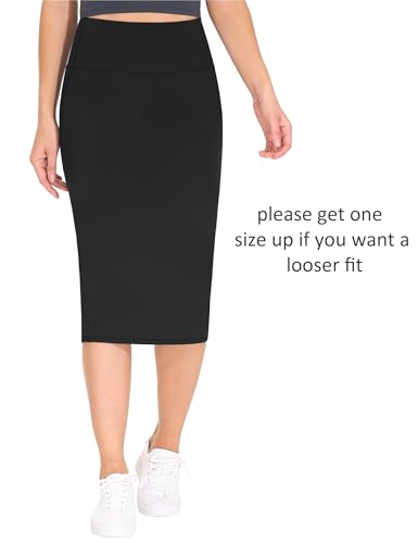 THE GYM PEOPLE Women's High Waist Pencil Bodycon Midi Skirts Below Knee - color: Black, size: Large