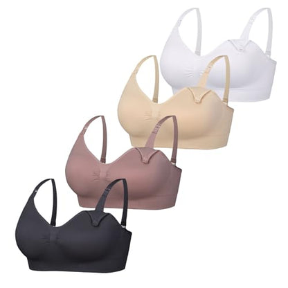 Womens Seamless Breastfeeding Nursing Bra Maternity Bralette 4 Pack - color: Brown/Skin/White/Black, size: Small