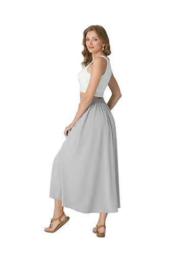 HiMONE Womens Satin Maxi Skirt High Waisted A Line Elegant Long - color: Gray, size: Medium