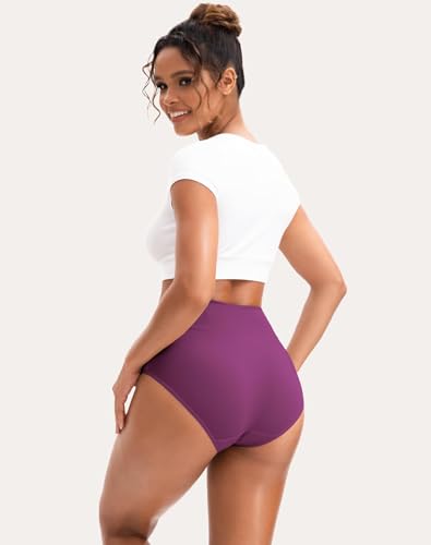 INNERSY Women's High Waisted Underwear Cotton Panties Regular & Plus Size 5-Pack - color: Lavender Dreams, size: Large