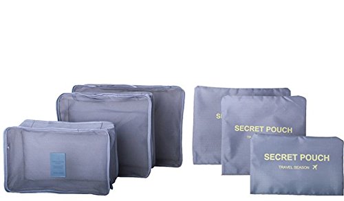 Mossio 7 Set Packing Cubes with Shoe Bag - Compression Travel Luggage Organizer - color: Grey