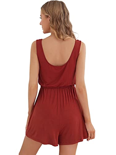 Verdusa Women's Maternity Romper Lightweight Button Jumpsuit Shorts - color: Rust Brown, size: X-Small