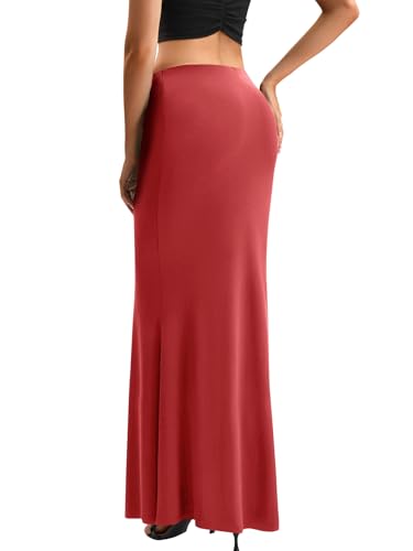 KIFOVEN Women's High Waist Elastic Maxi Skirt - color: Bright Red, size: Medium