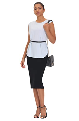 THE GYM PEOPLE Women's High Waist Pencil Bodycon Midi Skirts Below Knee - color: Black, size: Large