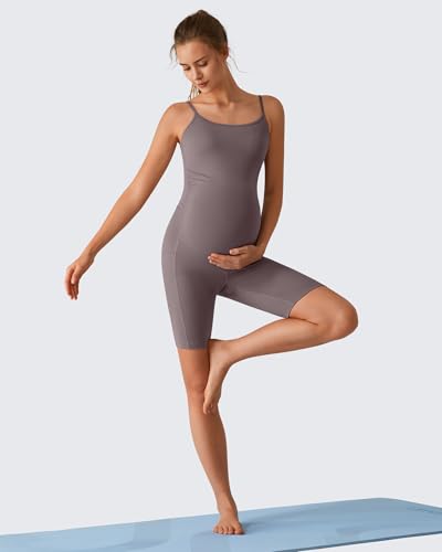 G4Free BareFeel Built in Bra Maternity Romper Smart Back Opening Jumpsuit - color: Taupe, size: Small