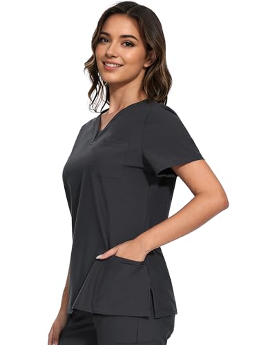 Scrubs for Women - V-Neck Women Scrub Tops - color: Dark Grey, size: Medium