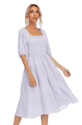 R.Vivimos Women's Cotton Off-Shoulder A-Line Midi Dresses - color: Light Purple, size: Small