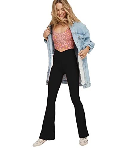 TOPYOGAS Women's Casual V Crossover High Waisted Flare Yoga Pants - color: Black, size: Small
