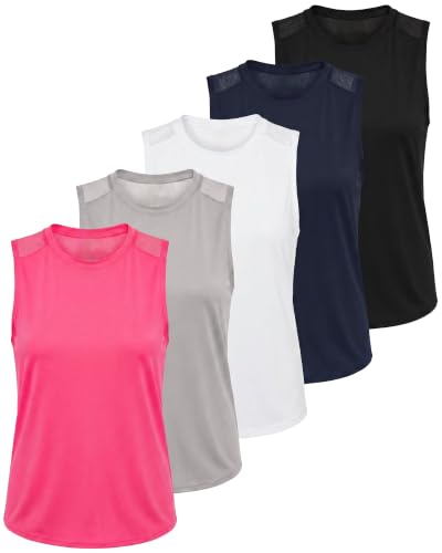 5 Pack Women's Dry Fit Tank Tops Sleeveless Racerback Athletic Workout - color: Set 9, size: Medium