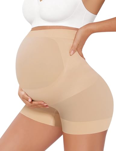 Peauty Seamless Maternity Shapewear Shorts for Dress, Belly Support Pregnancy Underwear for Photography Baby Shower - color: Nude, size: Large