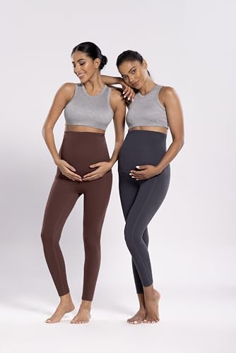 POSHDIVAH Maternity Workout Leggings with Pockets Ultra Soft Yoga Pants - color: Taupe, size: Large