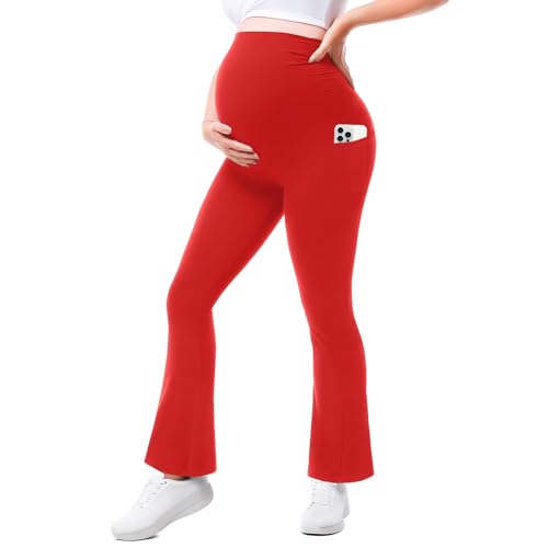 Walifrey Maternity Flared Leggings Yoga Pants - color: Red, size: X-Large