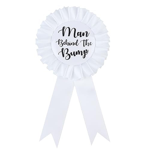 Man Behind The Bump Funny Baby Shower Button for Daddy to Be | Party Decorations Gifts Supplies Fun Dad to Be Badge Baby Gender Reveal Ideas New Father Favors Pin Boy Girl Pins Gift - color: White