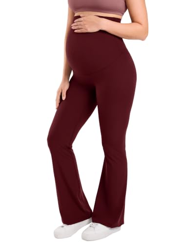 MOMANDA Flared Maternity Leggings 31.5" - color: Red Merlot, size: Large