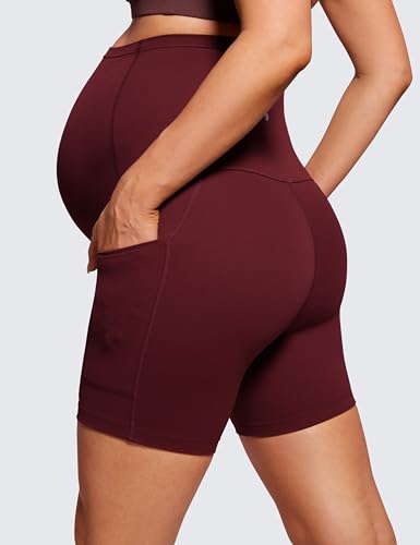 CRZ YOGA Maternity Biker Shorts Pockets 5" - color: Red Merlot, size: Small