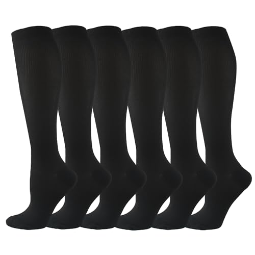 6 Pairs Compression Socks for Women and Men Circulation, 20-30 mmhg Support for Athletic Running, Hiking, Nurse, Recovery - color: Black (6 Pairs), size: Small-Medium