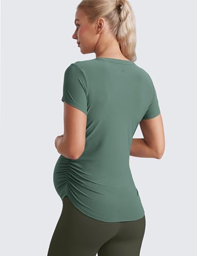 CRZ YOGA Maternity Side Ruched T-Shirt - color: Graphite Green, size: Small