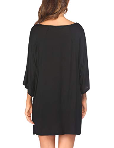 Ekouaer Nightgowns for Women Deep V Neck Sleep Shirt Oversized Night Shirt - color: Black Letters, size: 3X-Large