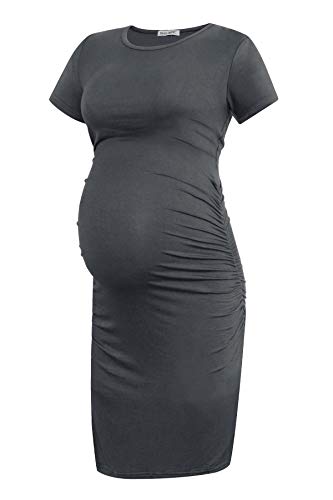 Smallshow Women's Short Sleeve Maternity Dress Ruched Pregnancy Clothes - color: Dark Grey, size: X-Large