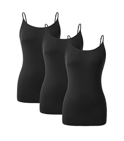 DAVID ARCHY Women's Bamboo Rayon Camisole Tank Tops No Shelf Bra, 3 Pack - color: Black, size: Small