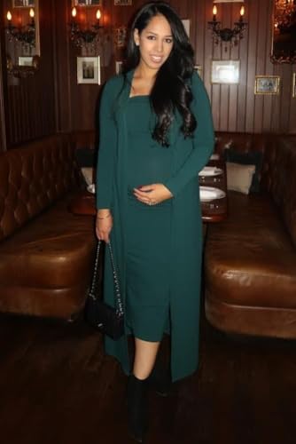 PinkBlush Ribbed Sleeveless Dress Cardigan Maternity Set - color: Forest Green, size: Medium