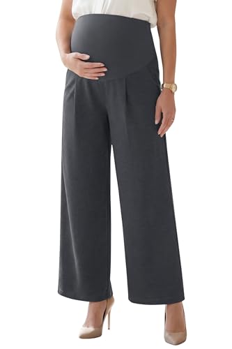 OUGES Women's Wide Leg Summer Business Casual Maternity Pants with Pockets - color: Grey, size: Large