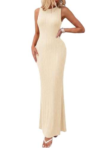 PRETTYGARDEN Women's Knit Bodycon Maxi Going Out Dresses - color: Apricot, size: Small