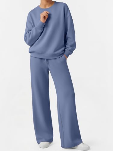 EFAN Womens Sweat Sets 2 Piece Sweatsuits Modal Blend Matching Loungewear - color: Blue, size: Large