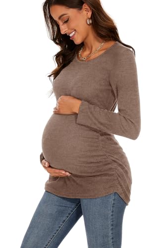 Smallshow Women's Maternity Sweater Shirt Long Sleeve - color: Coffee, size: Medium