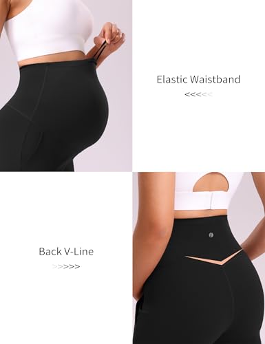 Mama Land Women's Maternity Athletic Shorts with Pockets, 4 Inch - color: Black, size: Large